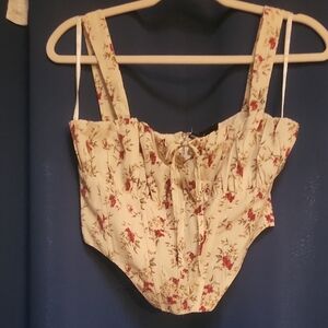 Floral Tie-Front Cream Women's Corset Top